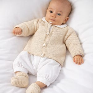 Easy Knit Newborn Cardigan Booties Knitting Pattern PDF Plain Baby Jacket Sweater Age 0 - 3 mths Chest 17" DK 8ply