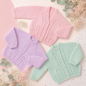 Classic Baby Girls Raglan Sweater & Cardigan Knitting Pattern PDF Toddler Jumper DK 8ply 18 - 24" Age 3mths - 4 yrs Downlaod
