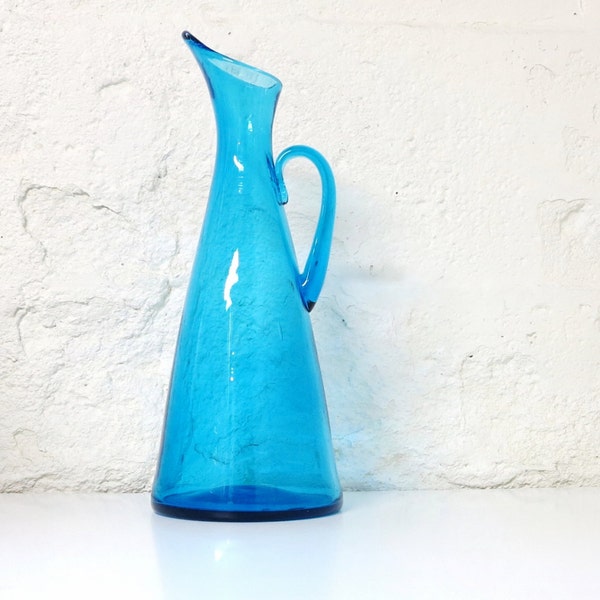 Turquoise Blue BLENKO #976 Pitcher by Winslow Anderson Vintage Blue Mid Century Modern Art Glass