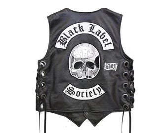 Nuovo gilet in pelle BLS nero da motociclista, stile teschio
