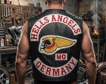 Hells Angels Niemcy skórzana kamizelka czarna kamizelka motocyklowa