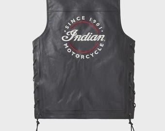 Chaleco de cuero indio con calavera de motociclista, chaleco negro para montar a caballo