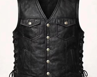 New Leather Vest Black Biker Motorcycle Riding Vest