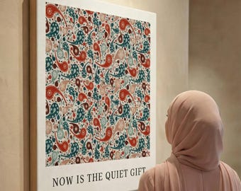 Quadro decorativo em tela com estampa Paisley | Citação espiritual | Decoração com padrão islâmico persa | Presente para casa