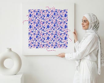 Arte de parede em tela com Hamsa e Olho Grego Nazar | Decoração Islâmica do Oriente Médio
