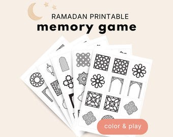 Atividade de Ramadã para Crianças (Imprimida), Jogo da Memória de Geometria Islâmica (PDF), Cartões de Correspondência para Educação Domiciliar Muçulmana