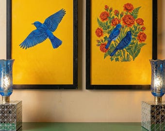 Arte de parede persa Bolbol | Impressão de pássaro rouxinol, decoração iraniana contemporânea