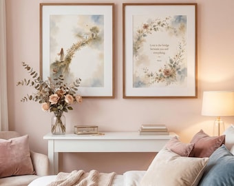 Conjunto de Impressões Artísticas em Aquarela de Rumi, Citação "O Amor é a Ponte", Decoração Espiritual Islâmica (Download Digital)