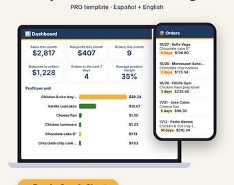 Recipe Cost Calculator & Order Form, Food Cost Pricing Spreadsheet for Bakers, Food Trucks, Excel Google Sheets, Español + English