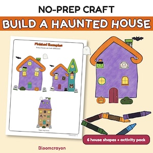 Build a Haunted House Craft, Halloween Writing Activity, Paper Bag House, Kindergarten 1st 2nd Grade Printable, Fall Classroom Craft