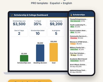 Scholarship Tracker College Application Tracker Google Sheets Excel FAFSA Financial Aid Comparison Spanish + English Spreadsheet