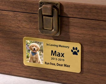 Pet Portrait Urn NamePlate, Personalized Pet Memorial Plate, Engraved Name Plaque for Pet Ash Box
