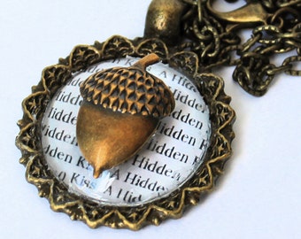 Peter Pan Hidden Kiss Acorn or Thimble Pendant Peter Pan and Wendy Necklace  Antiqued Brass/Bronze