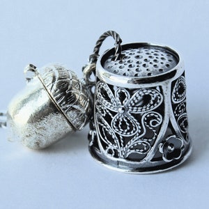 Peter Pan Antiqued Silver Finished Brass Thimble and Hidden Heart Acorn Necklace Peter Pan and Wendy Hidden Kisses III