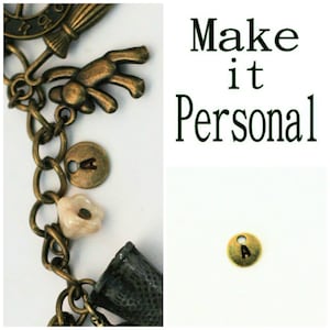 Peter Pan Jewelry Initial Tag to Personalize Any Peter Pan And Wendy Antique Brass/Antique Bronze Metal Jewelry Necklace, Bracelet, Key Ring