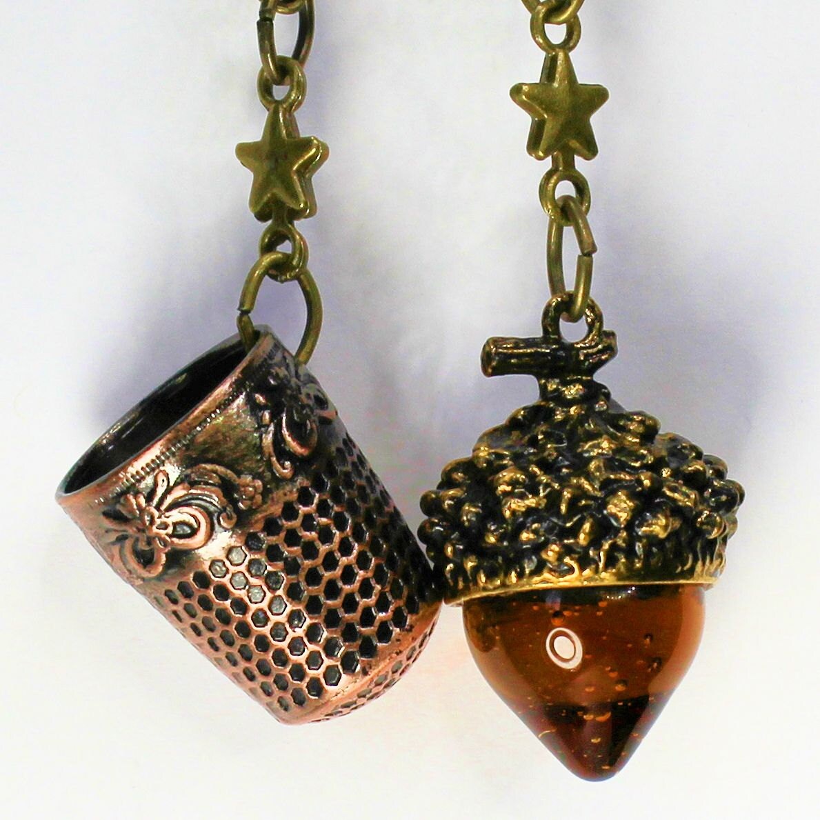 Peter Pan Thimble and Acorn Kiss Necklace SET in Bronze and Etsy