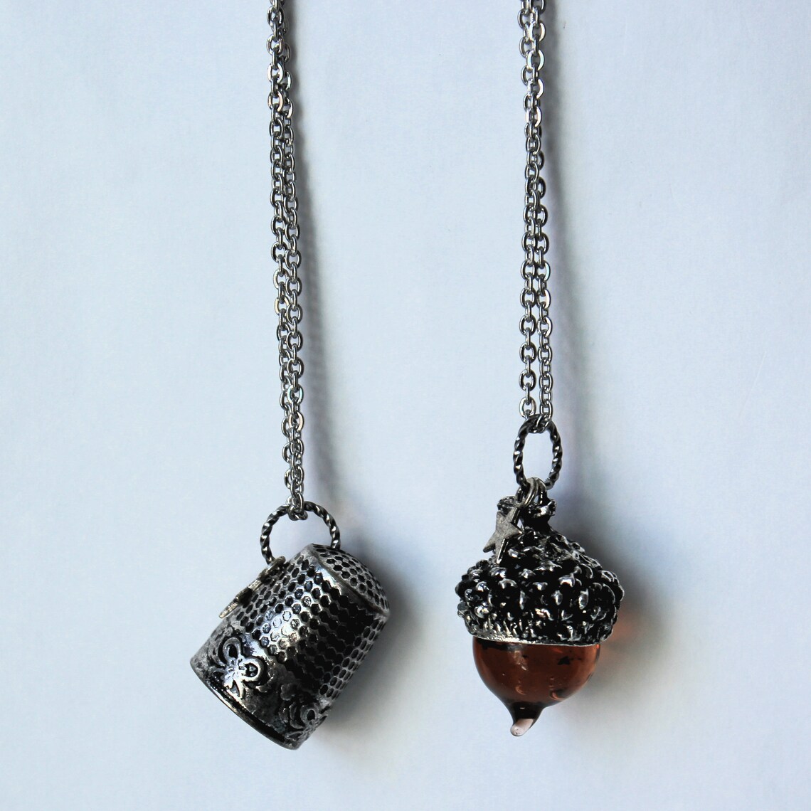 Peter Pan Thimble and Acorn Kiss Necklace SET in Stainless Etsy