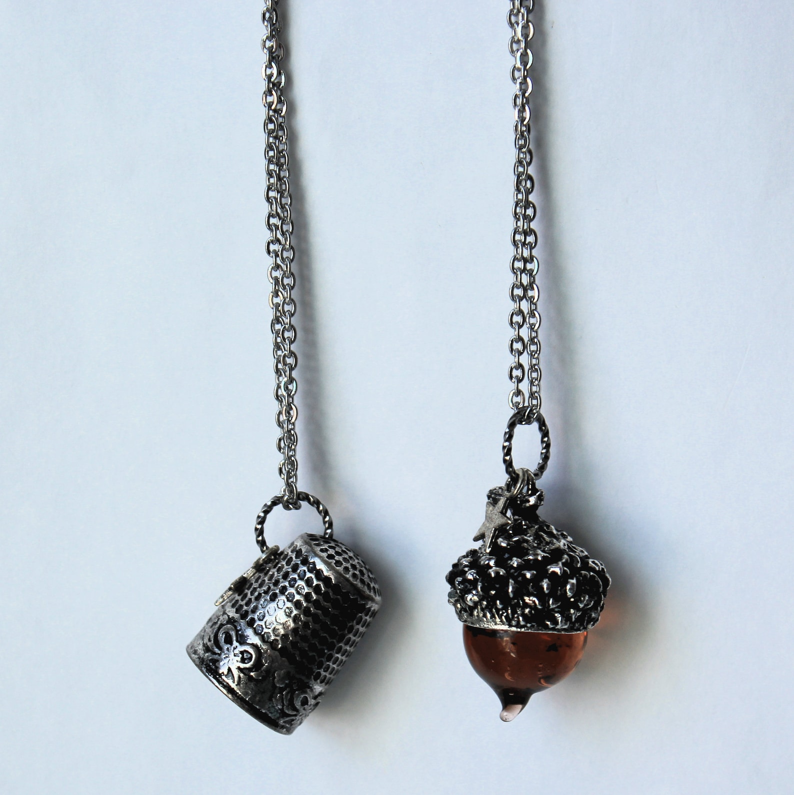 Peter Pan Thimble and Acorn Kiss Necklace SET in Stainless Etsy