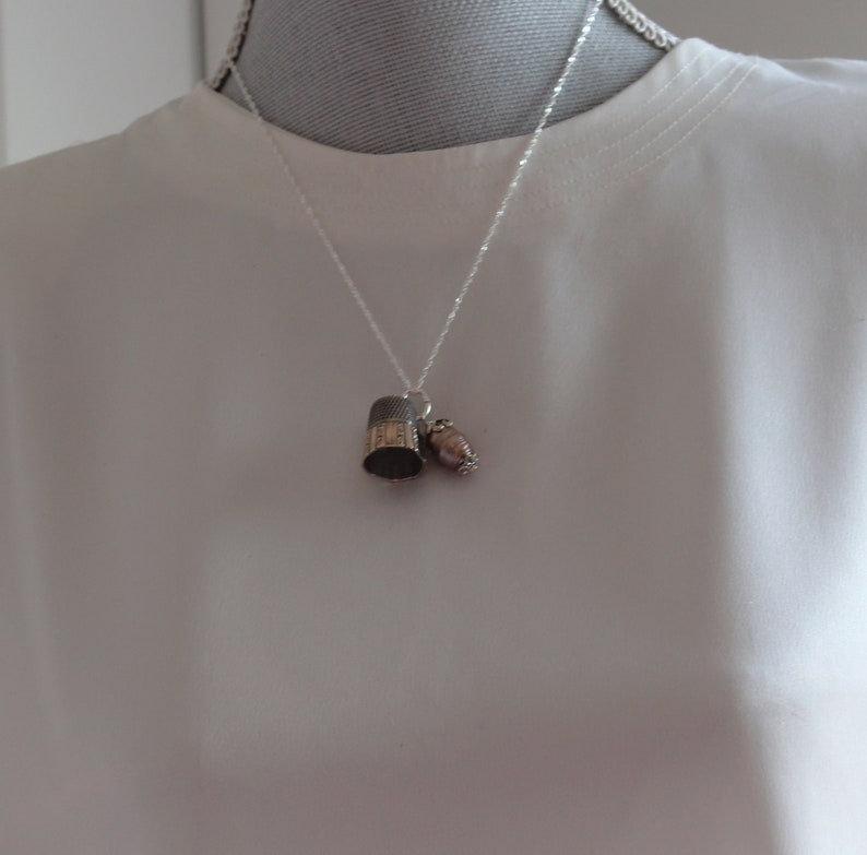 Thimble and Acorn Charm Necklace Peter Pan and Wendy Hidden Kisses Solid Sterling Silver and Freshwater Pearl image 5