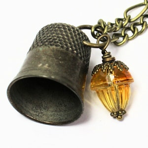 Acorn and Thimble Peter Pan Hidden Kisses Necklace Vintage Brass and ...
