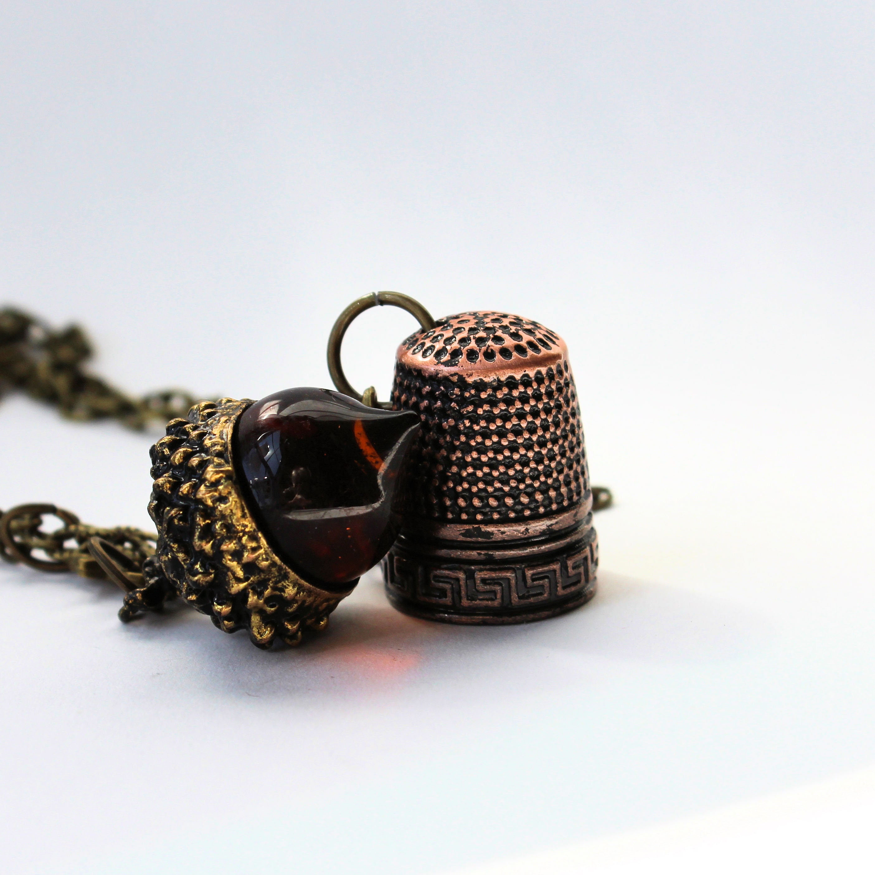 Peter Pan Thimble and Acorn Kiss Necklace SET in Bronze and Etsy