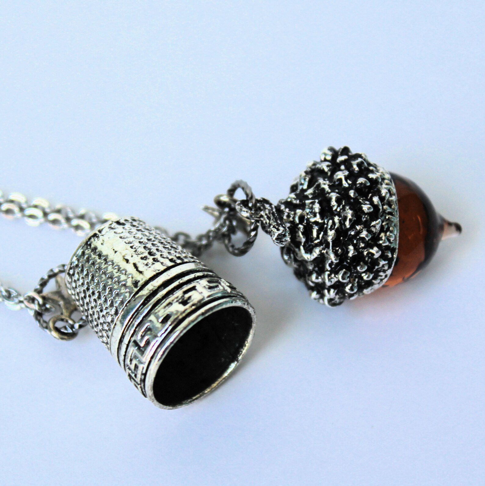 Peter Pan Thimble and Acorn Kiss Necklace SET in Stainless Etsy