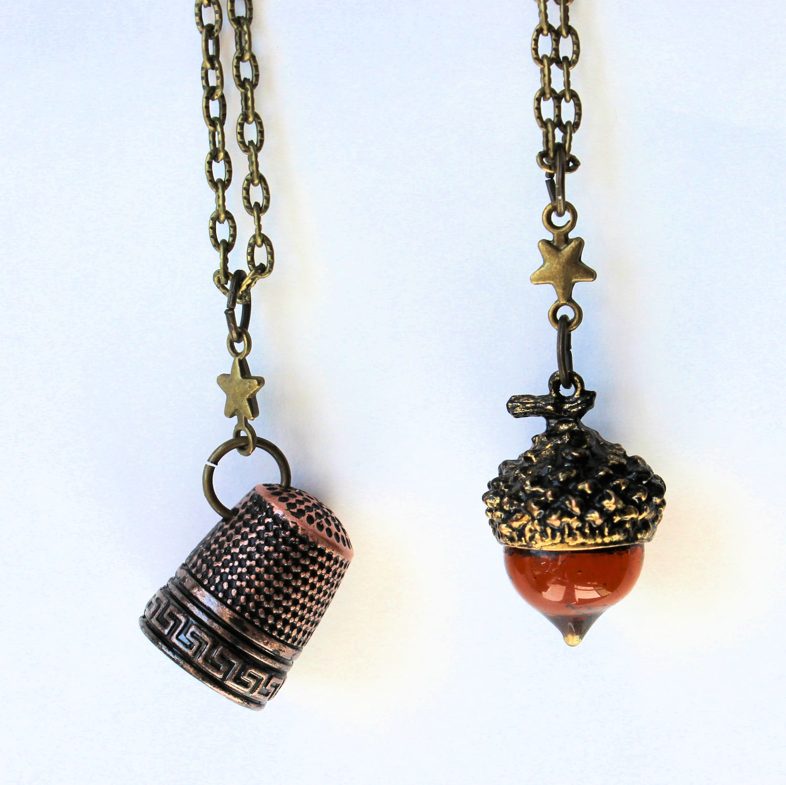 Peter Pan Thimble and Acorn Kiss Necklace SET in Bronze and Etsy