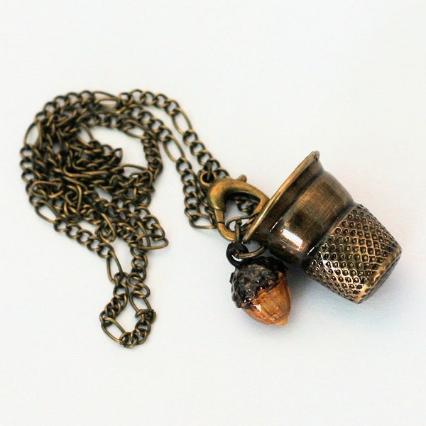 Acorn and Thimble Kisses Necklace - Peter Pan and Wendy Handpainted and Brass