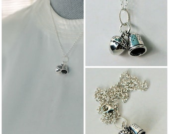 Acorn and Thimble Kisses Charm Necklace Peter Pan and Wendy in Sterling Silver