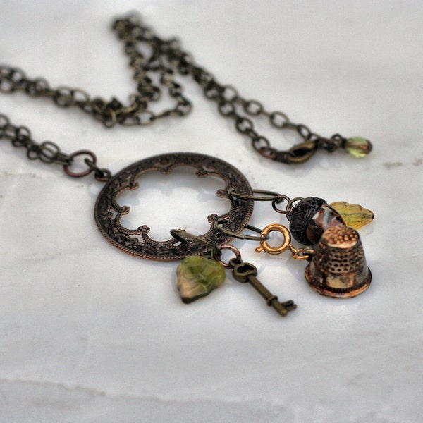 Reserved Listing for boho4me Only --Peter Pan's Kiss Thimble and Acorn Charm Necklace or Pendant