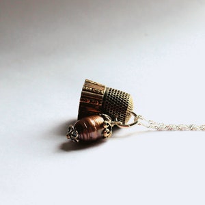 Thimble and Acorn Charm Necklace Peter Pan and Wendy Hidden Kisses Solid Sterling Silver and Freshwater Pearl image 3