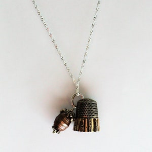 Thimble and Acorn Charm Necklace Peter Pan and Wendy Hidden Kisses Solid Sterling Silver and Freshwater Pearl image 4