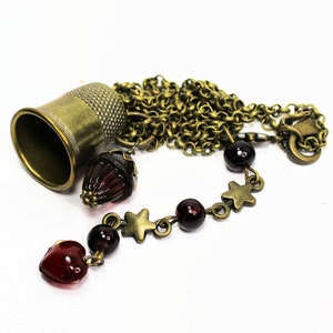 Vintage Glass Acorn and Brass Thimble Peter Pan and Wendy Hidden Kisses Necklace Second Star Right