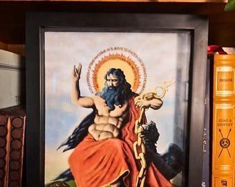 Zeus-Helios/Sol Invictus Framed Icon with Orgonite; Greco-Roman Pagan Altarpiece, Sun & Jupiter Astrological Theurgic Synthema