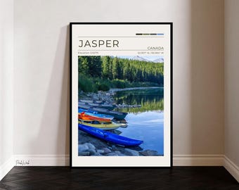 Patricia Lake Jasper Poster, Jasper National Park Wall Art, Alberta Canada Mountain Lake Print, Vintage Travel Poster