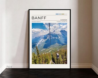 Banff Sulphur Mountain Poster, Banff National Park Wall Art, Canadian Rockies Print, Alberta Travel Decor, Mountain Coordinates Art