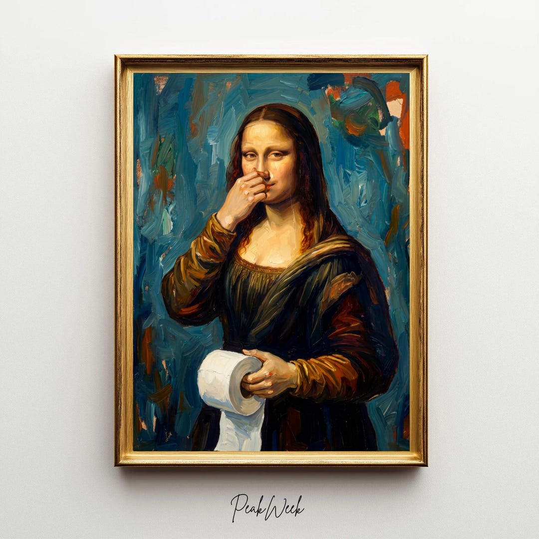 Funny Mona Lisa Toilet Art Print, Bold Oil Bathroom Humor Decor ...