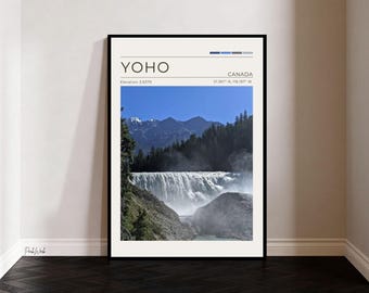 Wapta Falls Yoho Poster, Yoho National Park Wall Art, British Columbia Canada Waterfall Print, Vintage Travel Poster