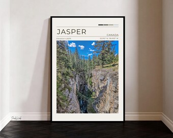 Maligne Canyon Jasper Poster, Jasper National Park Wall Art, Alberta Canada Canyon Landscape Print, Vintage Travel Poster