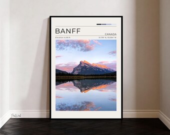 Vermilion Lakes Banff Poster, Banff National Park Wall Art, Alberta Canada Mountain Reflection Print, Vintage Travel Poster
