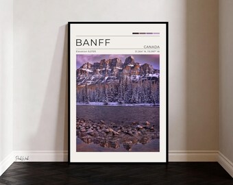 Castle Mountain Banff Poster, Banff National Park Wall Art, Alberta Canada Mountain Landscape Print, Vintage Travel Poster