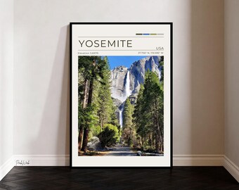 Yosemite Falls Poster, Yosemite National Park Wall Art, California Waterfall Print, Vintage Travel Poster, Nature Decor