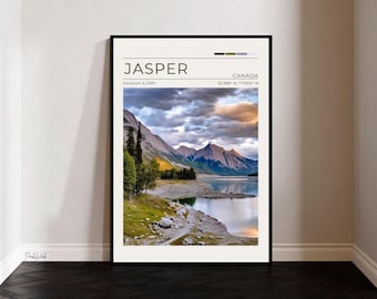 Medicine Lake Jasper Poster, Jasper National Park Wall Art, Alberta Canada Mountain Lake Print, Vintage Travel Poster