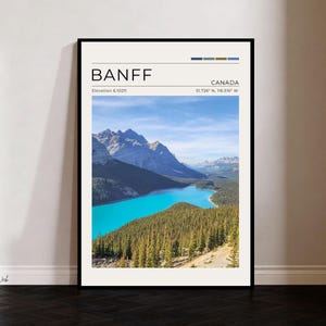 Affiche de Banff de lac Peyto, art mural de parc national de Banff, impression de paysage de montagne de l'Alberta Canada, affiche de voyage vintage, décor de nature