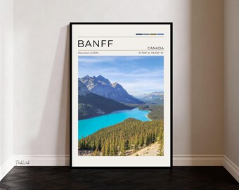 Peyto Lake Banff Poster, Banff National Park Wall Art, Alberta Canada Mountain Landscape Print, Vintage Travel Poster, Nature Decor
