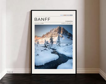 Bow Lake Banff Poster, Banff National Park Wall Art, Alberta Canada Mountain Landscape Print, Vintage Travel Poster, Nature Decor