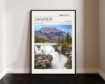 Athabasca Falls Jasper Poster, Jasper National Park Wall Art, Alberta Canada Waterfall Print, Vintage Travel Poster, Nature Decor