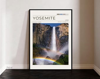 Bridalveil Fall Yosemite Poster, Yosemite National Park Wall Art, California Waterfall Print, Vintage Travel Poster, Nature Decor