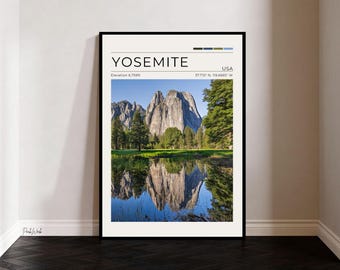 Cathedral Rocks Yosemite Poster, Yosemite National Park Wall Art, California Mountain Landscape Print, Vintage Travel Poster