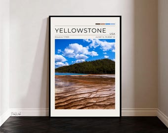 Grand Prismatic Spring Yellowstone Poster, Yellowstone National Park Wall Art, Wyoming USA Thermal Landscape Print, Vintage Travel Poster